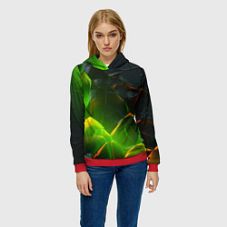 Толстовка-худи женская Зеленая абстрактная неоновая текстура, цвет: 3D-красный — фото 2