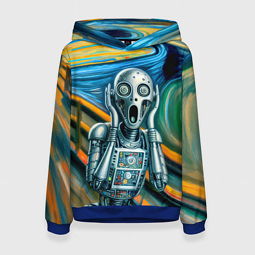 Женская толстовка Робот кричит на картине Эдварда Мунка / 3D-Синий – фото 1