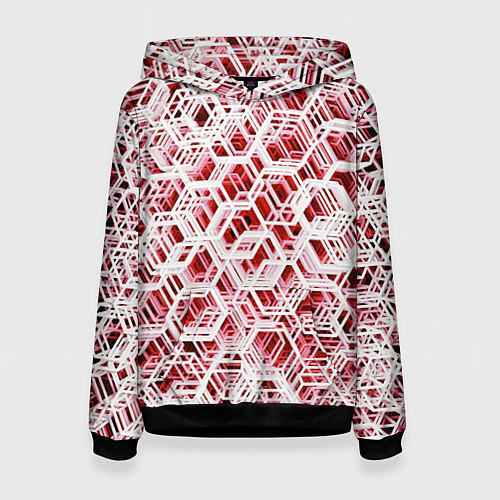 Женская толстовка Хаотичный гексагональный каркас в красном тумане / 3D-Черный – фото 1