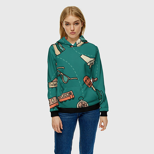 Женская толстовка Предметы для путешествий, транспорт / 3D-Черный – фото 3