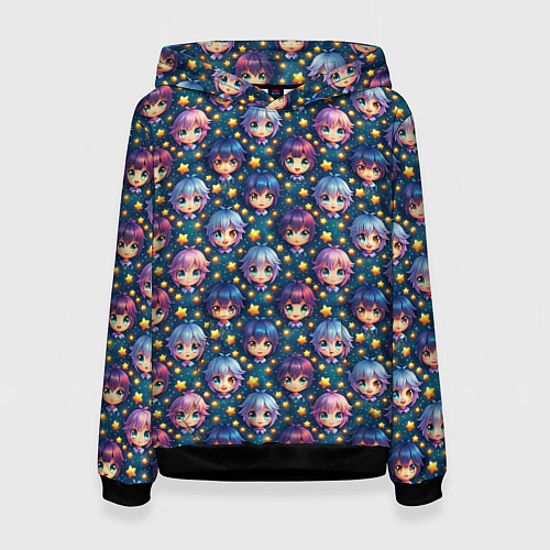 Женская толстовка Аниме персонажи паттерн / 3D-Черный – фото 1