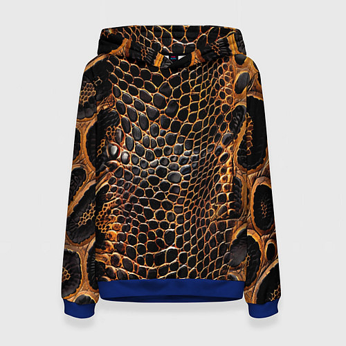 Женская толстовка Реалистичная кожа змеи темно коричневая / 3D-Синий – фото 1