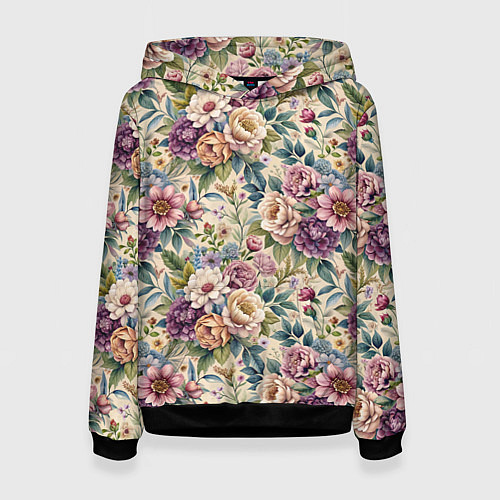 Женская толстовка Нежные цветочные мотивы паттерны / 3D-Черный – фото 1