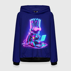 Толстовка-худи женская Барт Симпсон сидит в лэптопе - нейросеть, цвет: 3D-черный