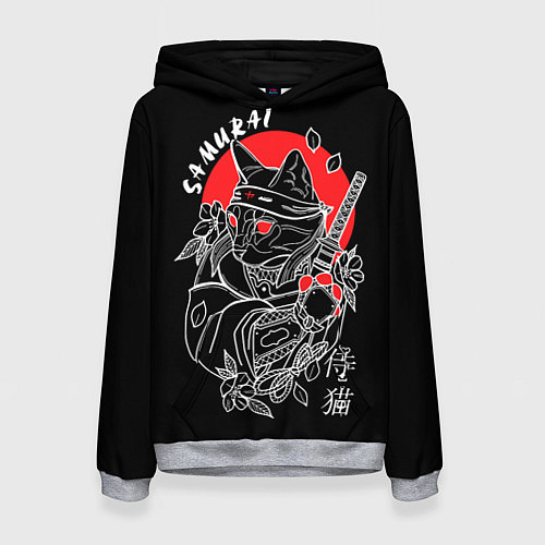 Женская толстовка Черный кот - самурай / 3D-Меланж – фото 1