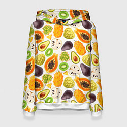 Толстовка-худи женская Экзотический фруктовый узор, цвет: 3D-белый