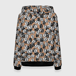 Толстовка-худи женская Кофейные зерна узор, цвет: 3D-черный