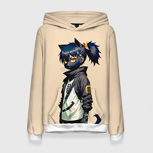 Женская толстовка Прикольная чёрная кошечка - нейросеть / 3D-Белый – фото 1