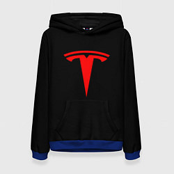 Толстовка-худи женская Tesla red logo, цвет: 3D-синий