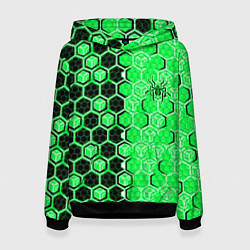 Женская толстовка Техно-киберпанк шестиугольники зелёный и чёрный с