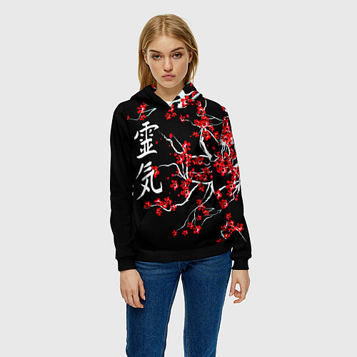 Женская толстовка Цветы сакуры / 3D-Черный – фото 3
