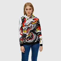 Толстовка-худи женская Огнедышащий дракон в японском стиле, цвет: 3D-черный — фото 2