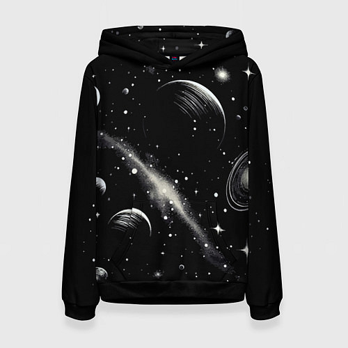 Женская толстовка Бескрайний космос - нейросеть / 3D-Черный – фото 1