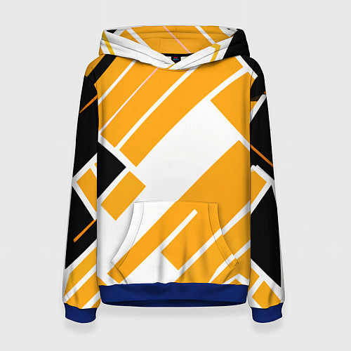 Женская толстовка Жёлтые широкие линии на белом фоне / 3D-Синий – фото 1