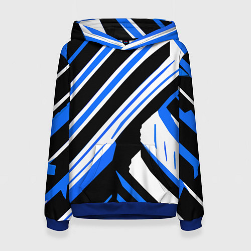 Женская толстовка Чёрно-синие полосы на белом фоне / 3D-Синий – фото 1