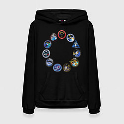 Толстовка-худи женская NASA круг логотипов, цвет: 3D-черный
