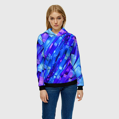 Женская толстовка Сине-фиолетовые наклонные блоки / 3D-Черный – фото 3