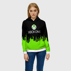 Толстовка-худи женская Xbox green fire, цвет: 3D-белый — фото 2