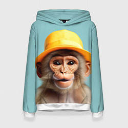 Толстовка-худи женская Мартышка в шляпе, цвет: 3D-белый