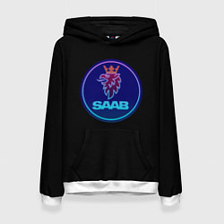 Толстовка-худи женская Saab logo neon, цвет: 3D-белый