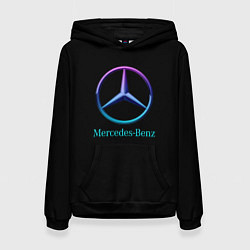 Толстовка-худи женская Mercedes neon logo, цвет: 3D-черный