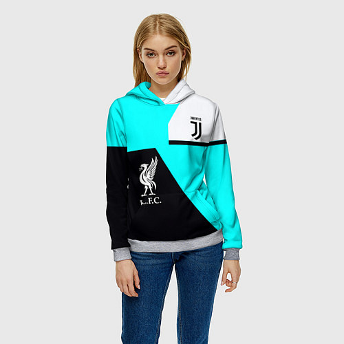 Женская толстовка Juventus x Liverpool geometry / 3D-Меланж – фото 3
