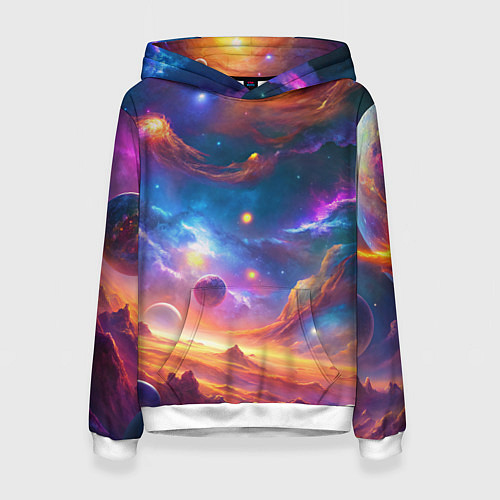 Женская толстовка Космический пейзаж яркий с галактиками / 3D-Белый – фото 1
