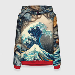Толстовка-худи женская Collage of all sorts of things and a wave, цвет: 3D-красный