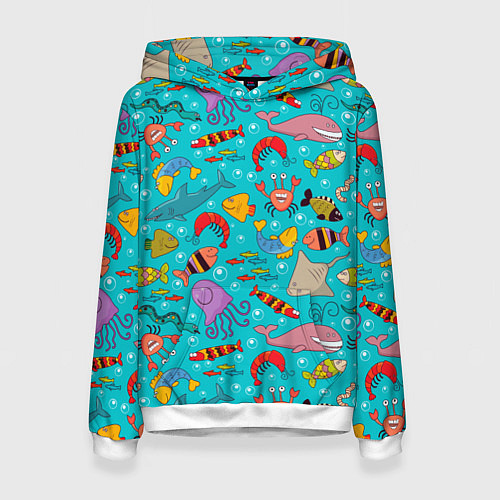 Женская толстовка Морские обитатели узор / 3D-Белый – фото 1