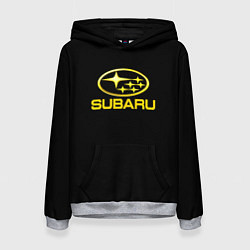 Толстовка-худи женская Subaru logo yellow, цвет: 3D-меланж