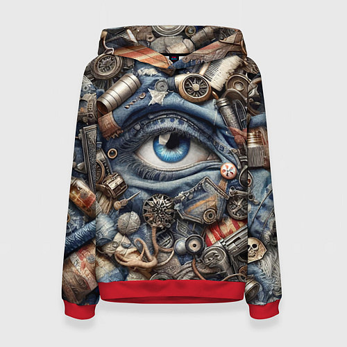 Женская толстовка Стимпанк композиция с глазом - нейросеть / 3D-Красный – фото 1