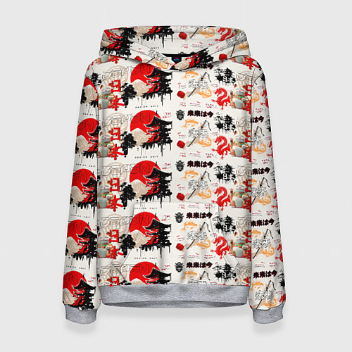 Женская толстовка Японские символы и элементы культуры / 3D-Меланж – фото 1