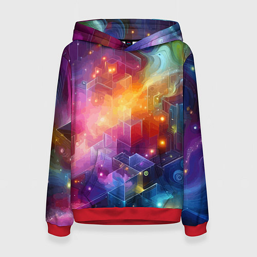 Женская толстовка Геометрический неоновый космос - нейросеть / 3D-Красный – фото 1