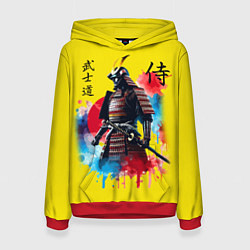 Толстовка-худи женская Японский самурай - акварель Япония, цвет: 3D-красный