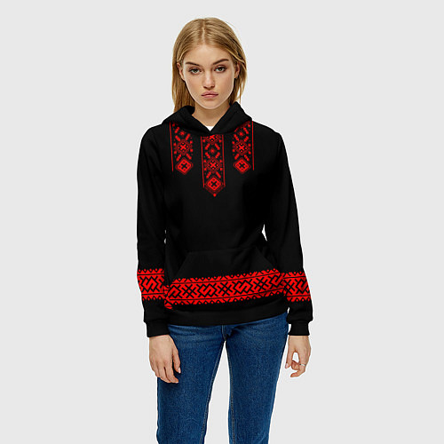 Женская толстовка Вышиванка с символами рода / 3D-Черный – фото 3