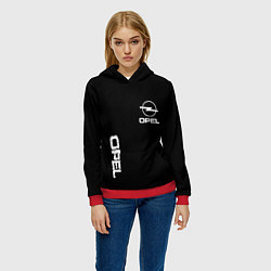 Толстовка-худи женская Opel white logo, цвет: 3D-красный — фото 2