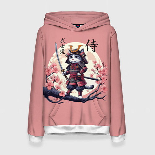 Женская толстовка Kitten samurai - bushido ai art / 3D-Белый – фото 1