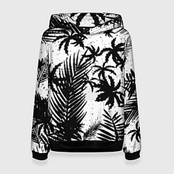 Толстовка-худи женская Чёрно белые пальмы, цвет: 3D-черный