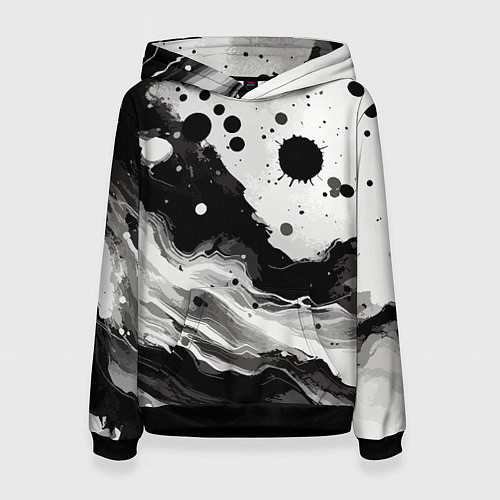 Женская толстовка Чёрно-белая абстракция - кляксы / 3D-Черный – фото 1