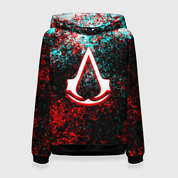 Толстовка-худи женская Assassins Creed logo glitch, цвет: 3D-черный