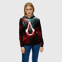 Толстовка-худи женская Assassins Creed logo glitch, цвет: 3D-черный — фото 2
