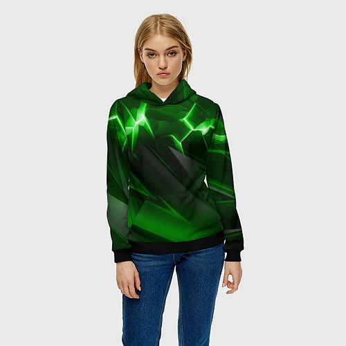 Женская толстовка Яркая зеленая объемная абстракция / 3D-Черный – фото 3