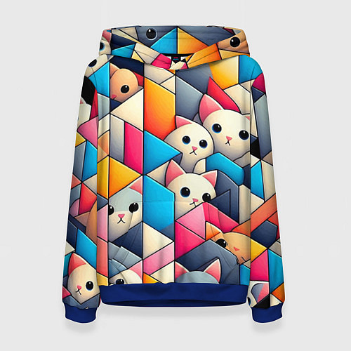 Женская толстовка Geometric pattern with kittens - ai art / 3D-Синий – фото 1