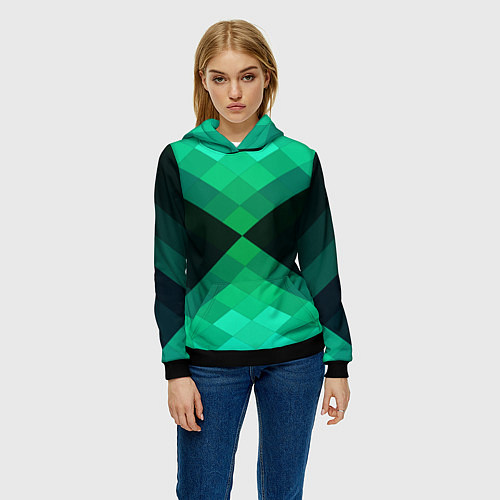 Женская толстовка Изумрудная мозаика / 3D-Черный – фото 3