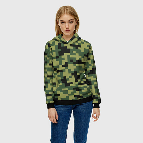 Женская толстовка Камуфляжный стиль текстура пикселя / 3D-Черный – фото 3