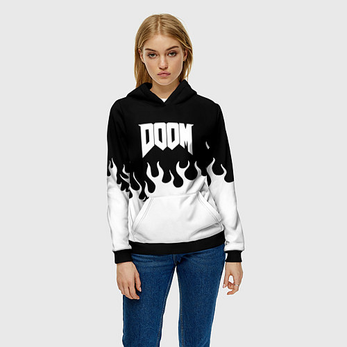 Женская толстовка Doom fire white / 3D-Черный – фото 3