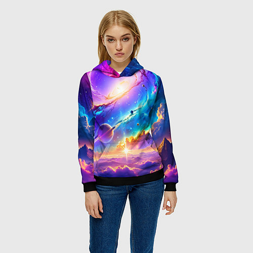 Женская толстовка Космос в неоновых тонах / 3D-Черный – фото 3