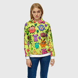 Толстовка-худи женская Цветные монстрики, цвет: 3D-белый — фото 2