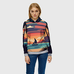 Толстовка-худи женская Парусник на море, цвет: 3D-меланж — фото 2