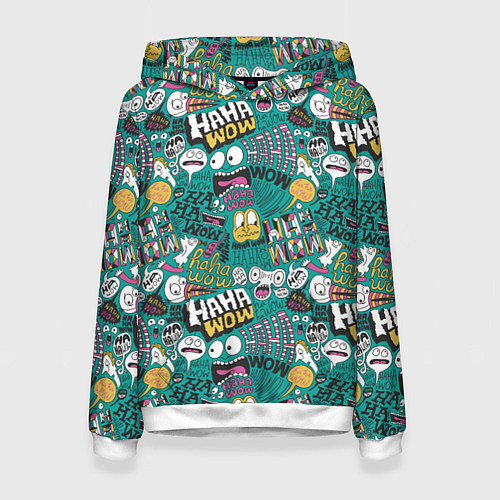 Женская толстовка Ха-ха ничего себе - паттерн с рожицами / 3D-Белый – фото 1